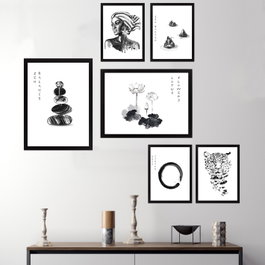Wallity Set de 6 Cuadros Decorativos enmarcados Blanco y Negro